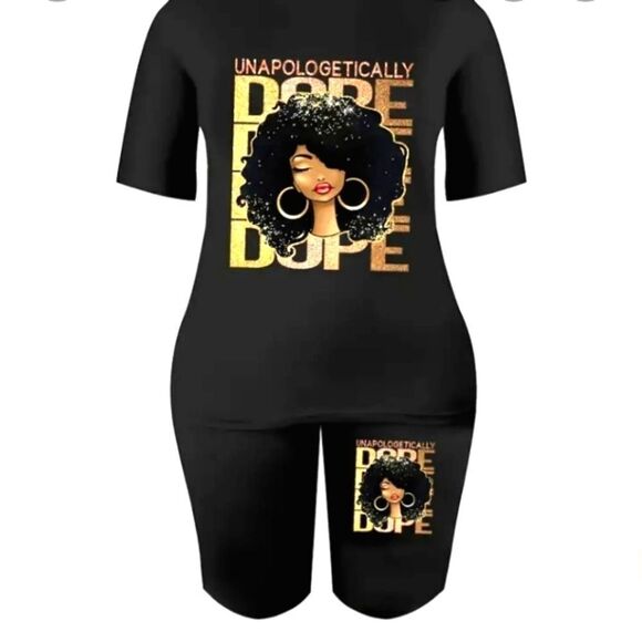 plus size black 2pc tee and shorts set sz.1x - Picture 4 of 5